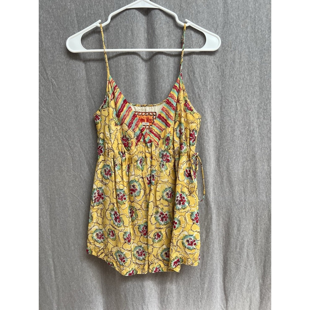 JOHNNY WAS Yellow 100% Silk Rayon Floral Sleeveless Tank Top Size M Womens